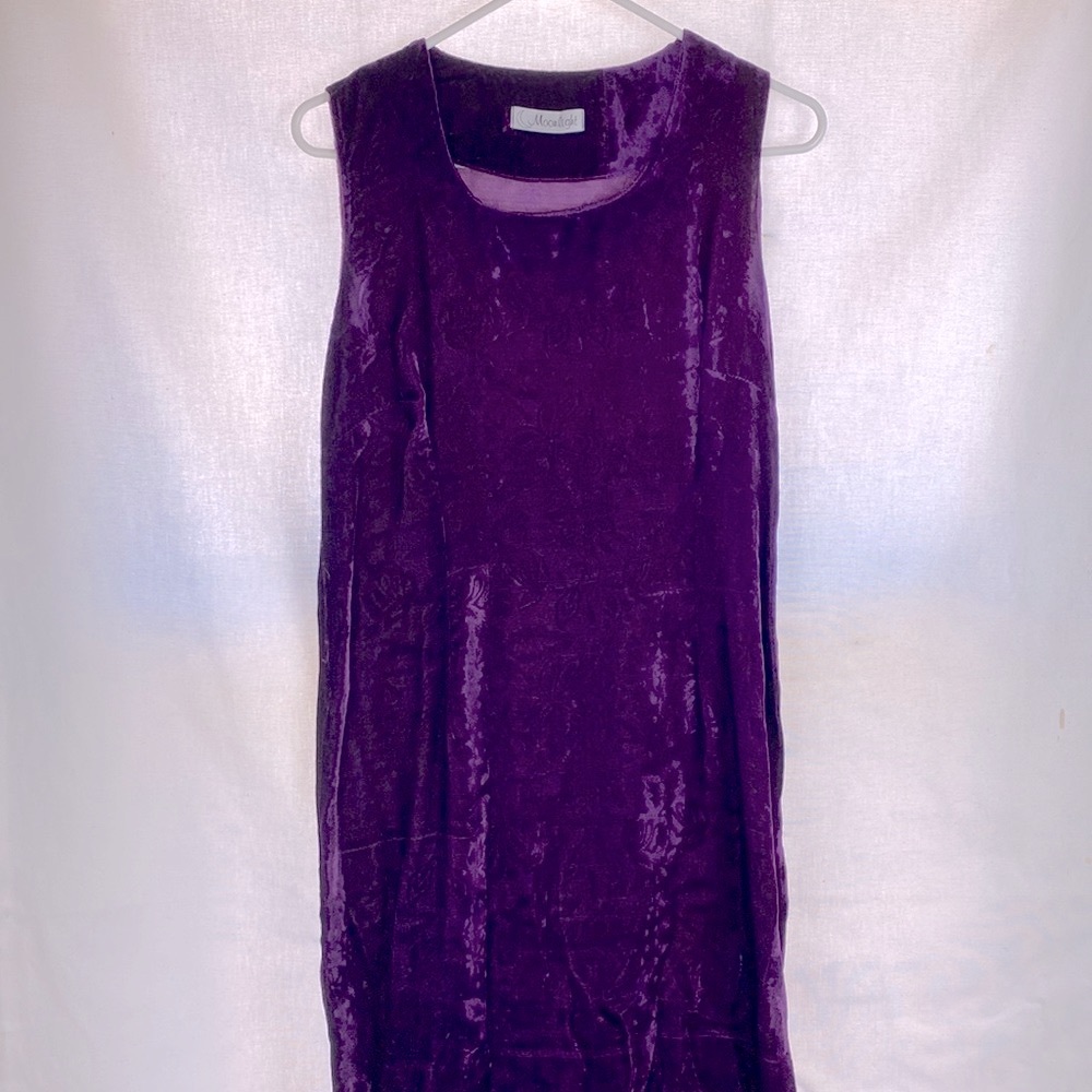 Moonlight Vintage 1960-70’s purple velvet maxi dress floral embossed S-M